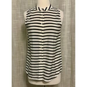 J. Crew Navy striped Sleeveless Button Down Top  Career Casual Blouse size 4